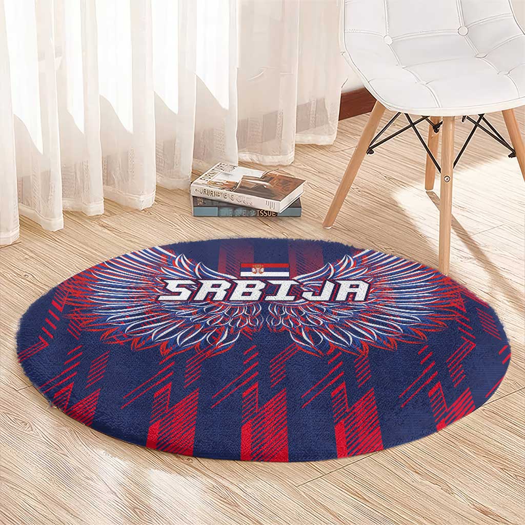 Serbia Sport Fan Jersey Round Carpet Eagle Wings with Sporty Stripes Style - Wonder Print Shop