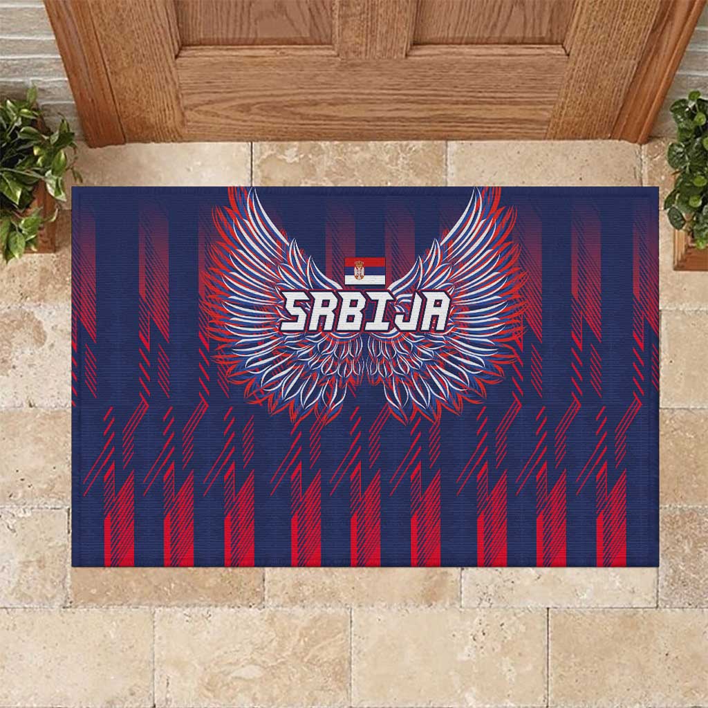 Serbia Sport Fan Jersey Rubber Doormat Eagle Wings with Sporty Stripes Style - Wonder Print Shop