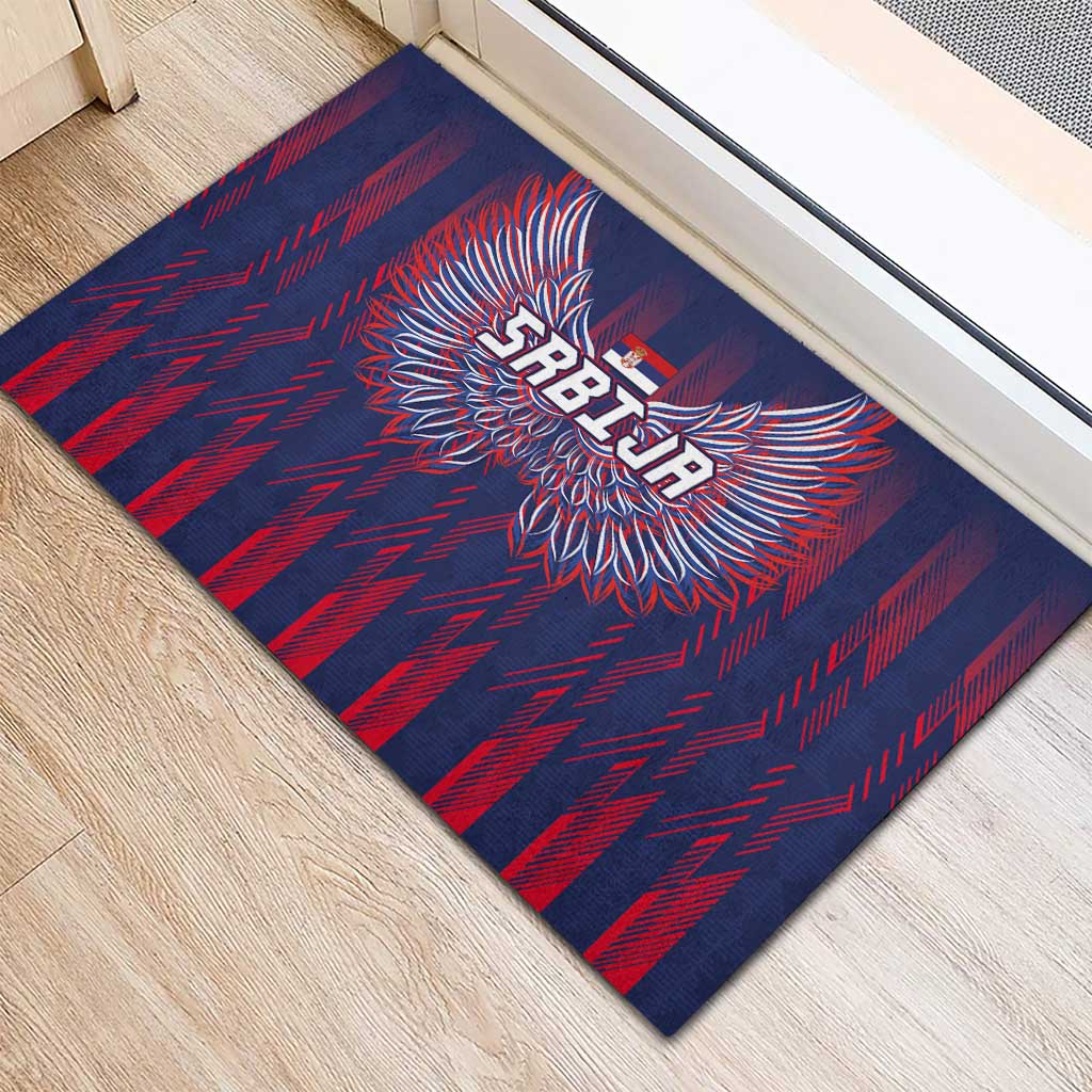 Serbia Sport Fan Jersey Rubber Doormat Eagle Wings with Sporty Stripes Style - Wonder Print Shop