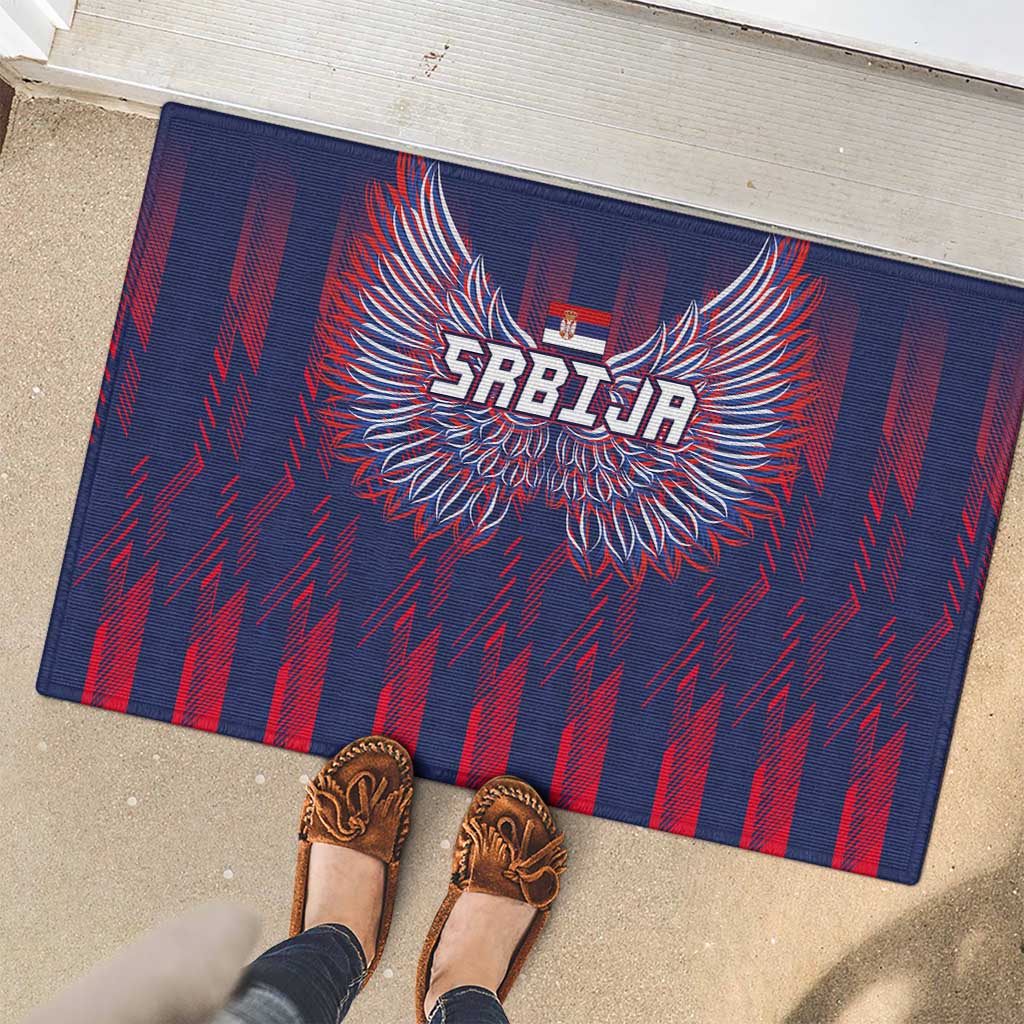 Serbia Sport Fan Jersey Rubber Doormat Eagle Wings with Sporty Stripes Style - Wonder Print Shop