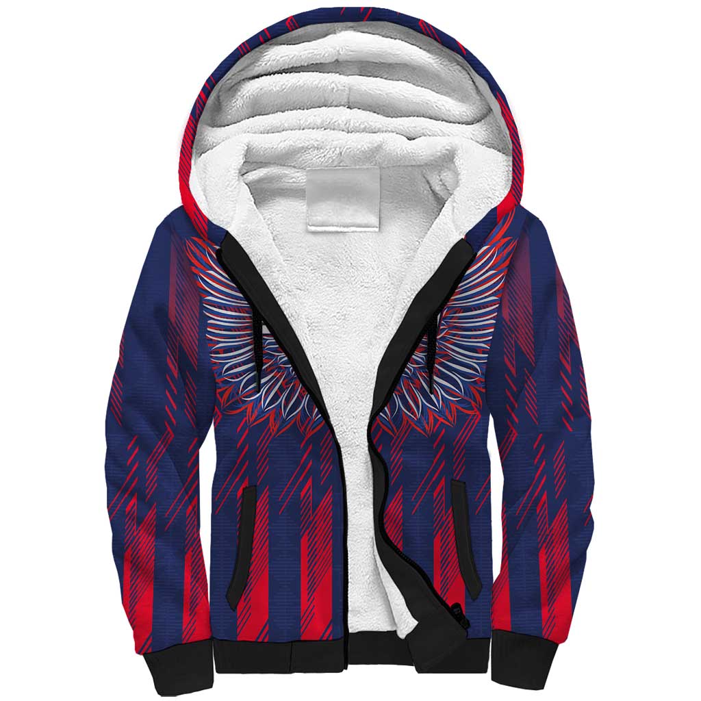 Custom Serbia Sport Fan Jersey Sherpa Hoodie Eagle Wings with Sporty Stripes Style - Wonder Print Shop