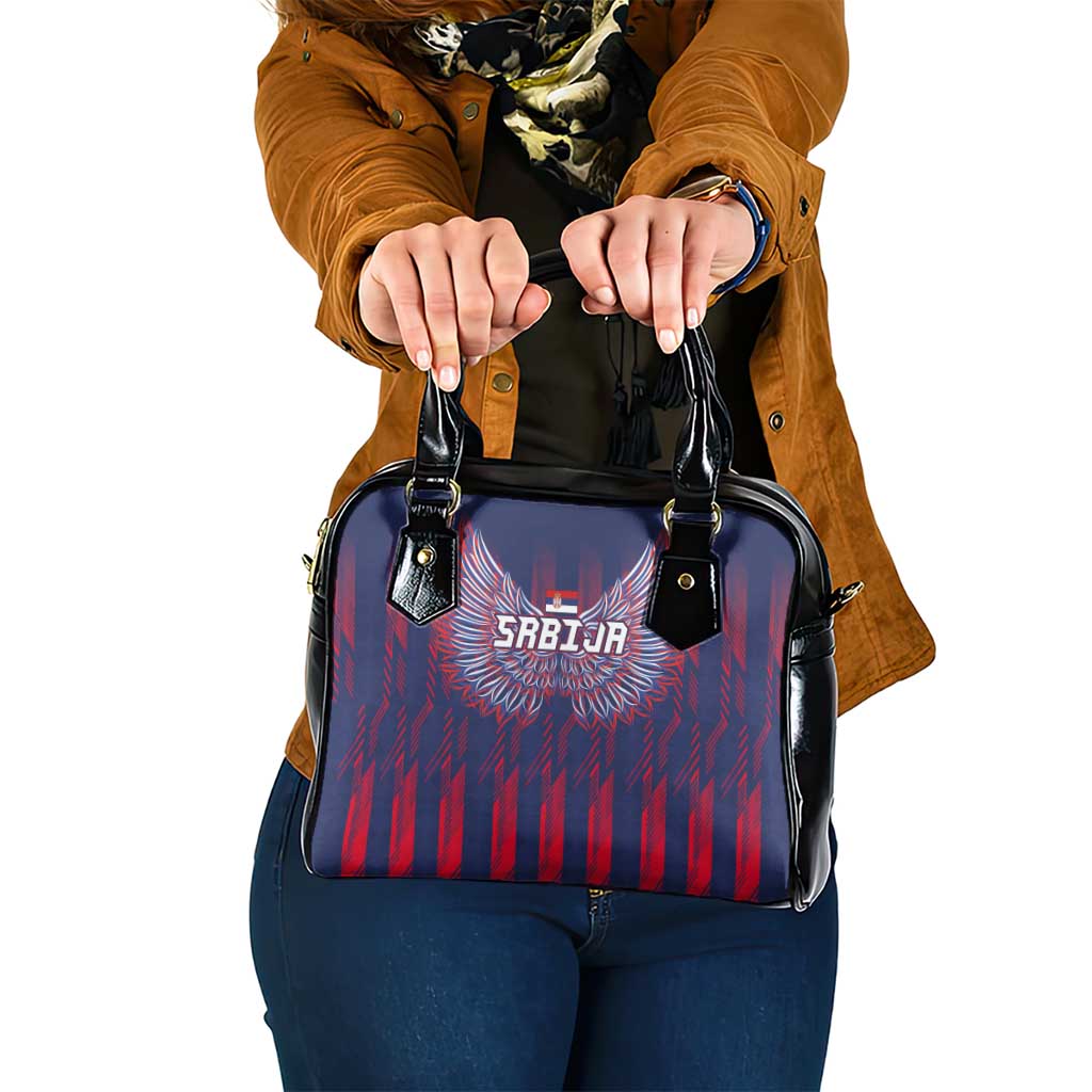 Serbia Sport Fan Jersey Shoulder Handbag Eagle Wings with Sporty Stripes Style - Wonder Print Shop