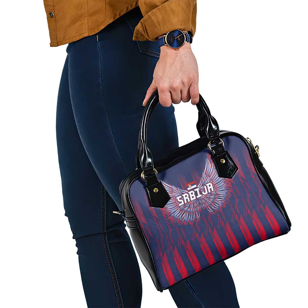 Serbia Sport Fan Jersey Shoulder Handbag Eagle Wings with Sporty Stripes Style - Wonder Print Shop