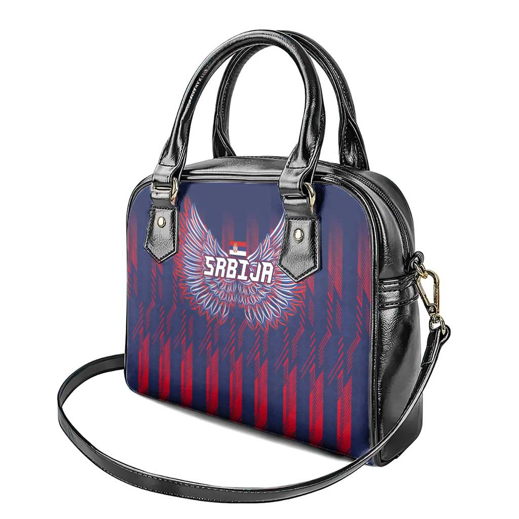 Serbia Sport Fan Jersey Shoulder Handbag Eagle Wings with Sporty Stripes Style - Wonder Print Shop