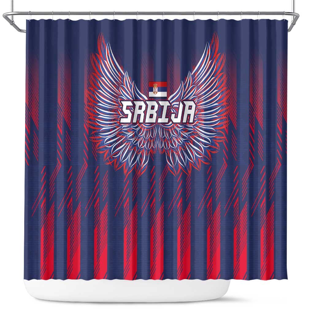 Serbia Sport Fan Jersey Shower Curtain Eagle Wings with Sporty Stripes Style - Wonder Print Shop