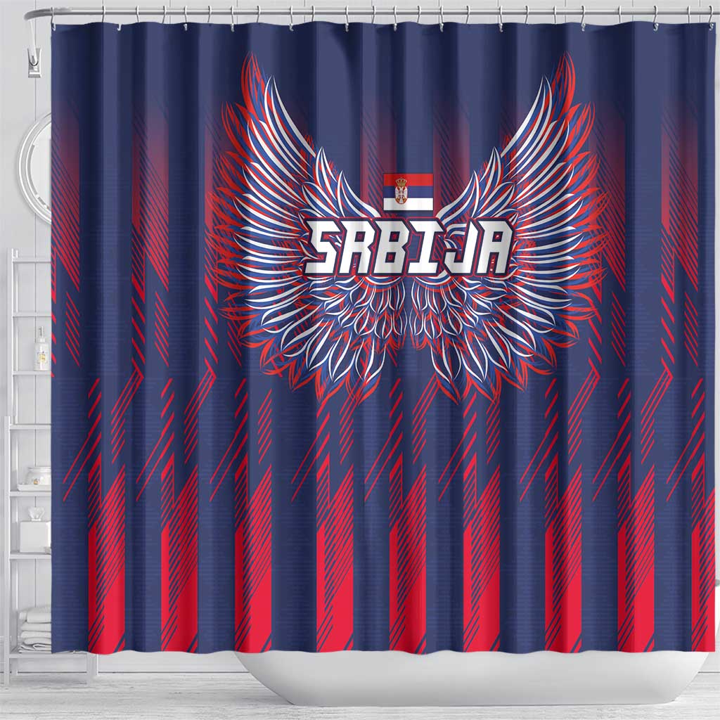 Serbia Sport Fan Jersey Shower Curtain Eagle Wings with Sporty Stripes Style - Wonder Print Shop
