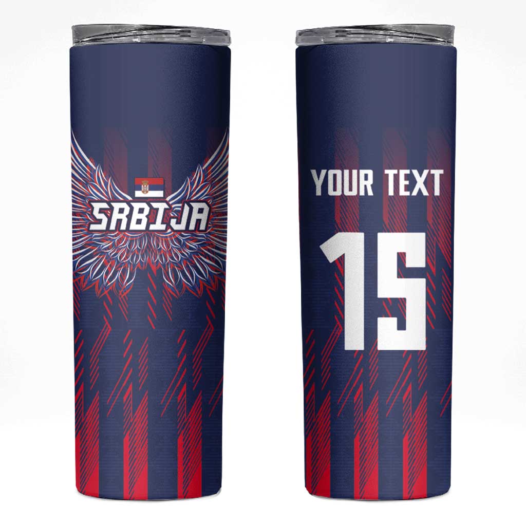 Custom Serbia Sport Fan Jersey Skinny Tumbler Eagle Wings with Sporty Stripes Style - Wonder Print Shop