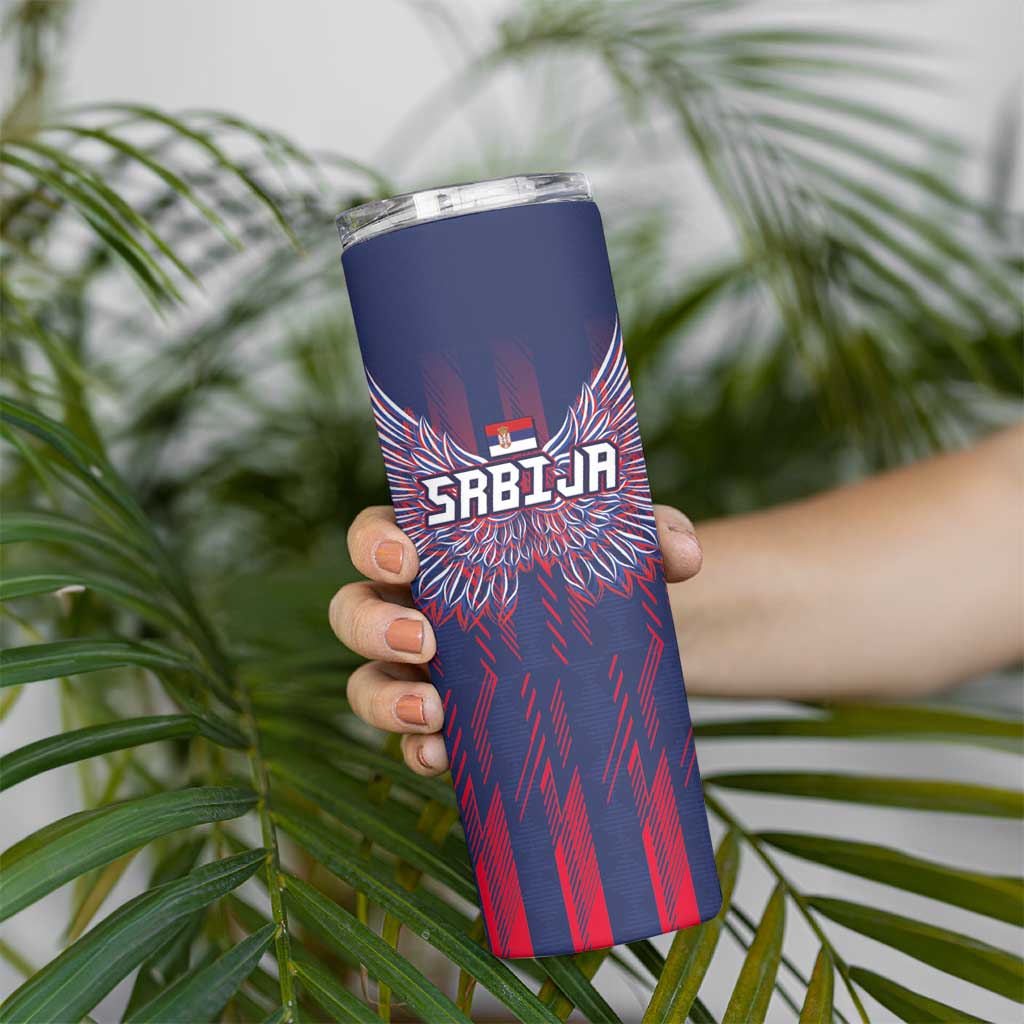 Custom Serbia Sport Fan Jersey Skinny Tumbler Eagle Wings with Sporty Stripes Style - Wonder Print Shop