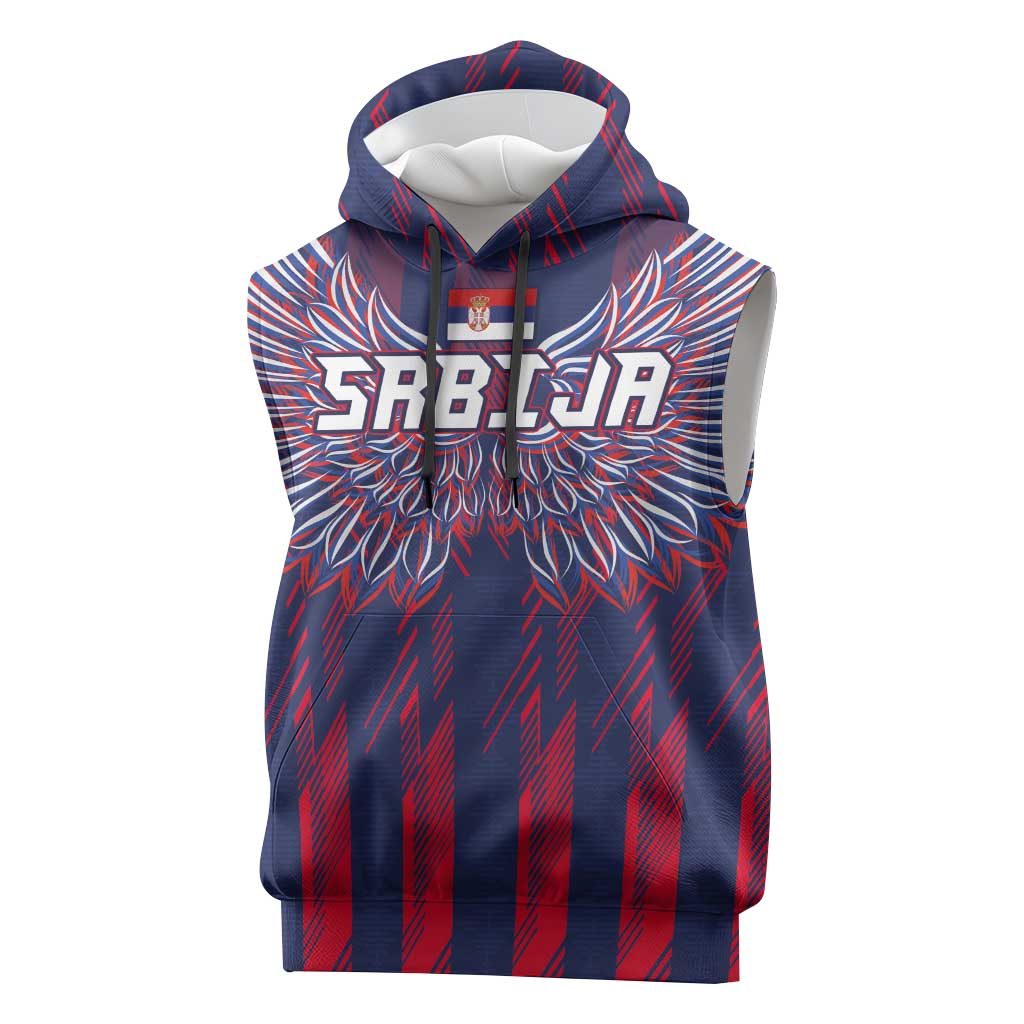 Custom Serbia Sport Fan Jersey Sleeveless Hoodie Eagle Wings with Sporty Stripes Style - Wonder Print Shop
