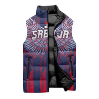 Custom Serbia Sport Fan Jersey Sleeveless Puffer Jacket Eagle Wings with Sporty Stripes Style - Wonder Print Shop