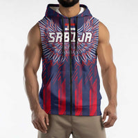 Custom Serbia Sport Fan Jersey Sleeveless Zip Hoodie Eagle Wings with Sporty Stripes Style - Wonder Print Shop