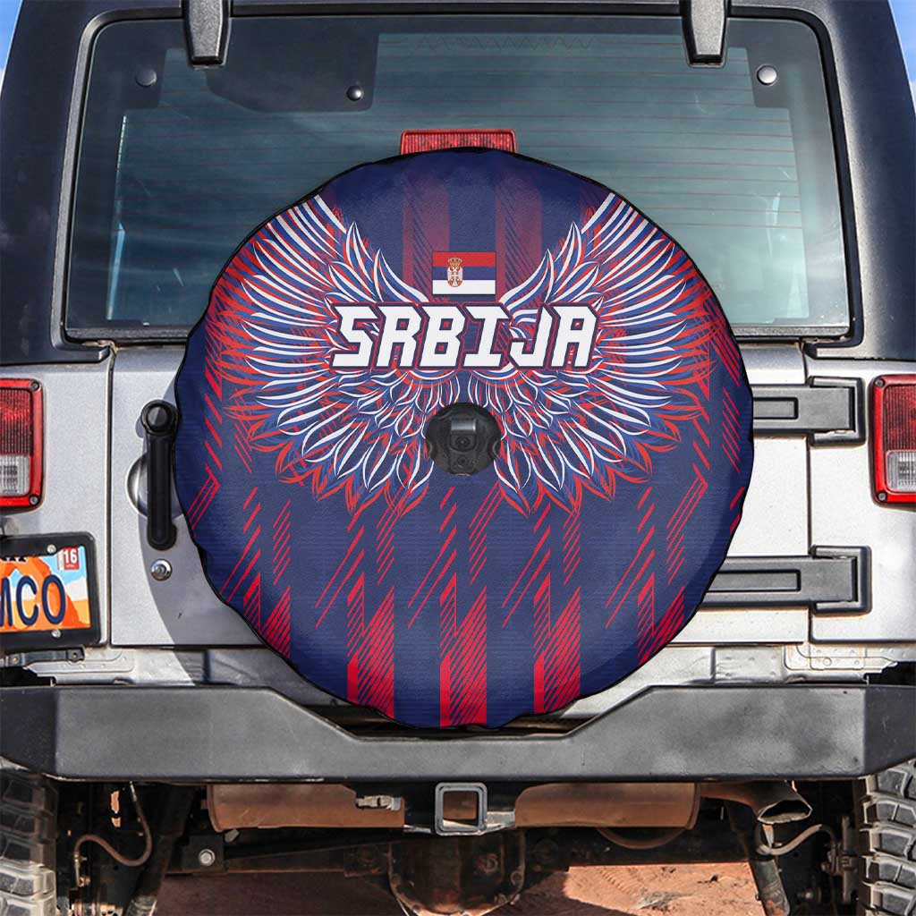 Serbia Sport Fan Jersey Spare Tire Cover Eagle Wings with Sporty Stripes Style - Wonder Print Shop