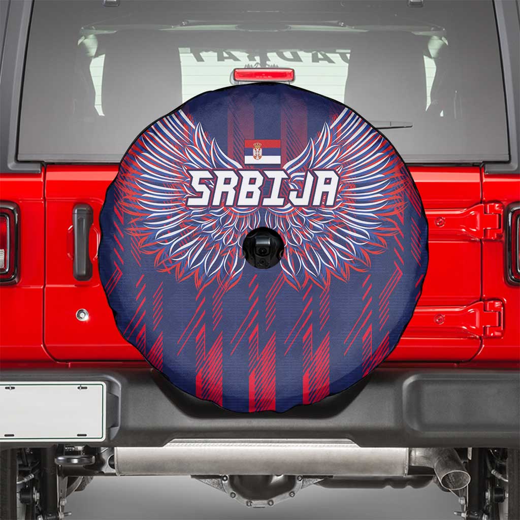 Serbia Sport Fan Jersey Spare Tire Cover Eagle Wings with Sporty Stripes Style - Wonder Print Shop