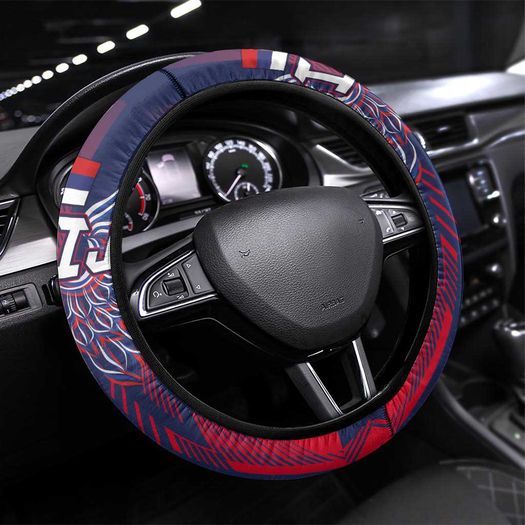 Serbia Sport Fan Jersey Steering Wheel Cover Eagle Wings with Sporty Stripes Style - Wonder Print Shop