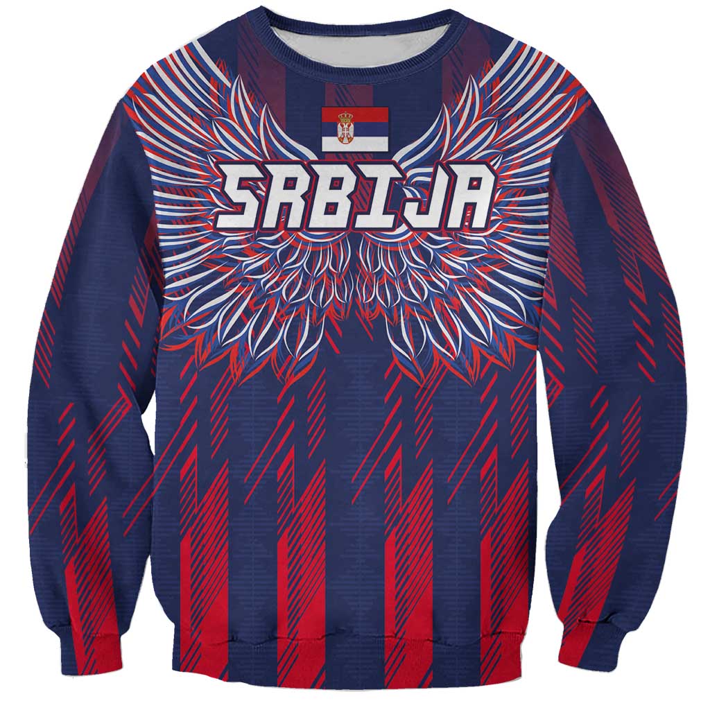 Custom Serbia Sport Fan Jersey Sweatshirt Eagle Wings with Sporty Stripes Style - Wonder Print Shop