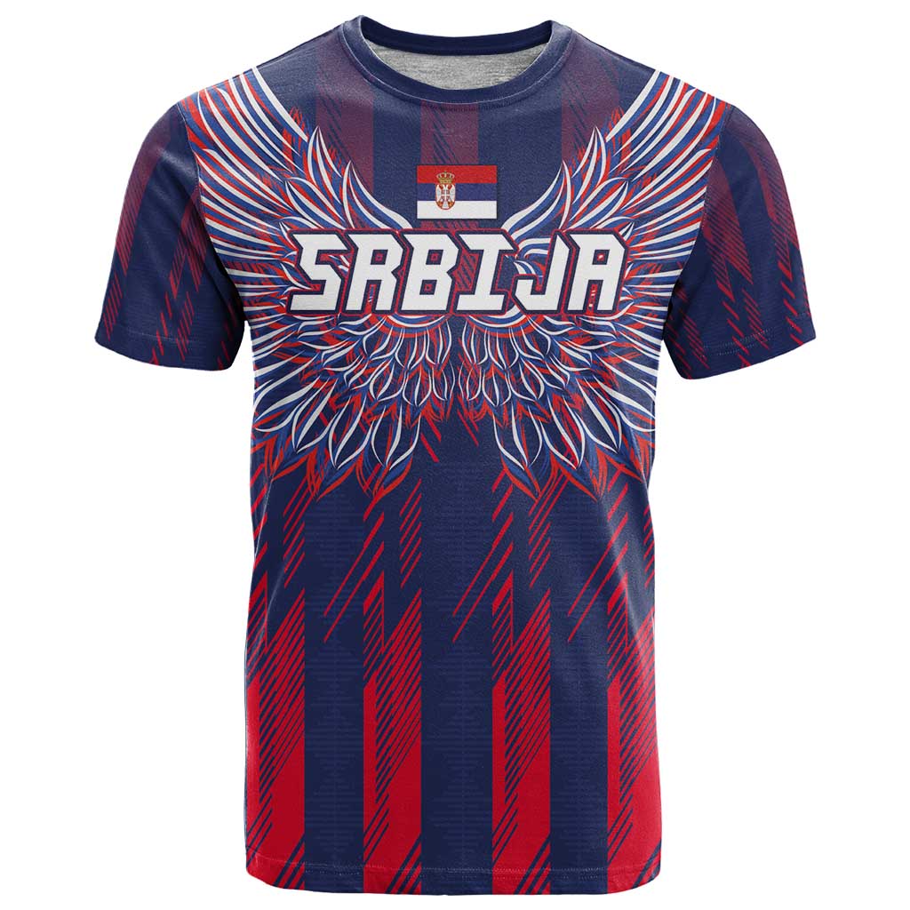 Custom Serbia Sport Fan Jersey T Shirt Eagle Wings with Sporty Stripes Style - Wonder Print Shop