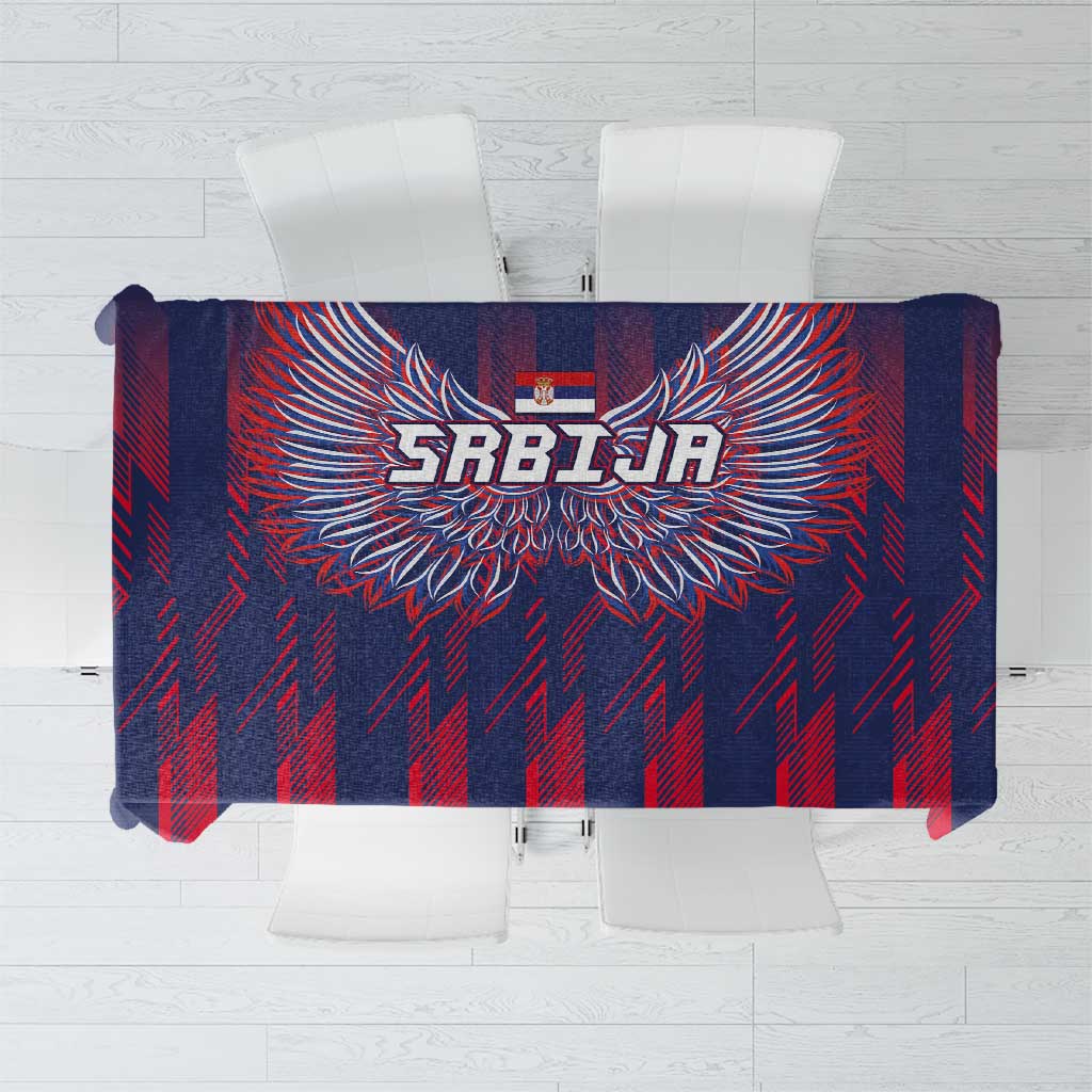 Serbia Sport Fan Jersey Tablecloth Eagle Wings with Sporty Stripes Style - Wonder Print Shop