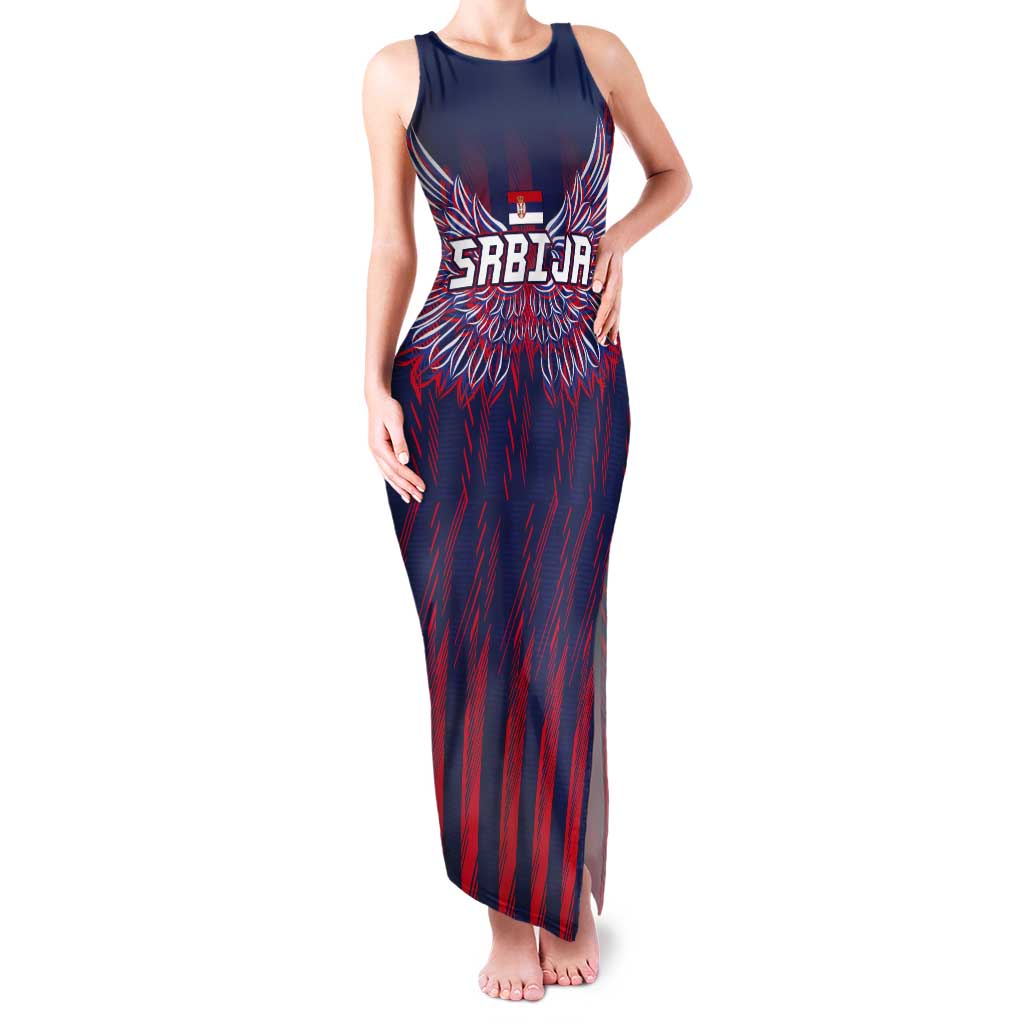 Custom Serbia Sport Fan Jersey Tank Maxi Dress Eagle Wings with Sporty Stripes Style - Wonder Print Shop