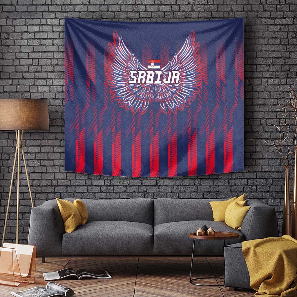 Serbia Sport Fan Jersey Tapestry Eagle Wings with Sporty Stripes Style - Wonder Print Shop