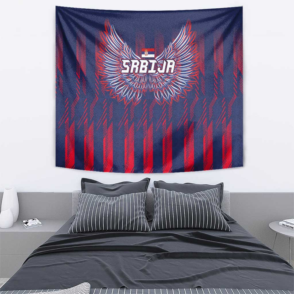 Serbia Sport Fan Jersey Tapestry Eagle Wings with Sporty Stripes Style - Wonder Print Shop
