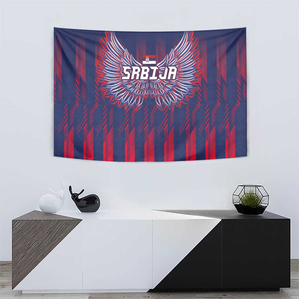 Serbia Sport Fan Jersey Tapestry Eagle Wings with Sporty Stripes Style - Wonder Print Shop