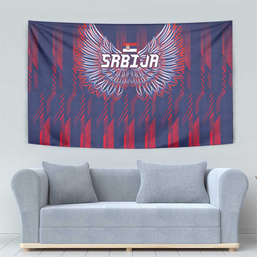 Serbia Sport Fan Jersey Tapestry Eagle Wings with Sporty Stripes Style - Wonder Print Shop