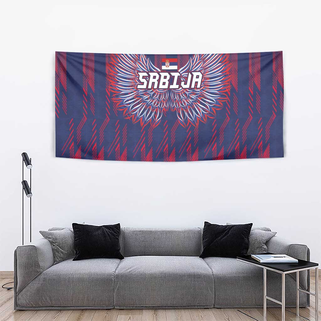 Serbia Sport Fan Jersey Tapestry Eagle Wings with Sporty Stripes Style - Wonder Print Shop