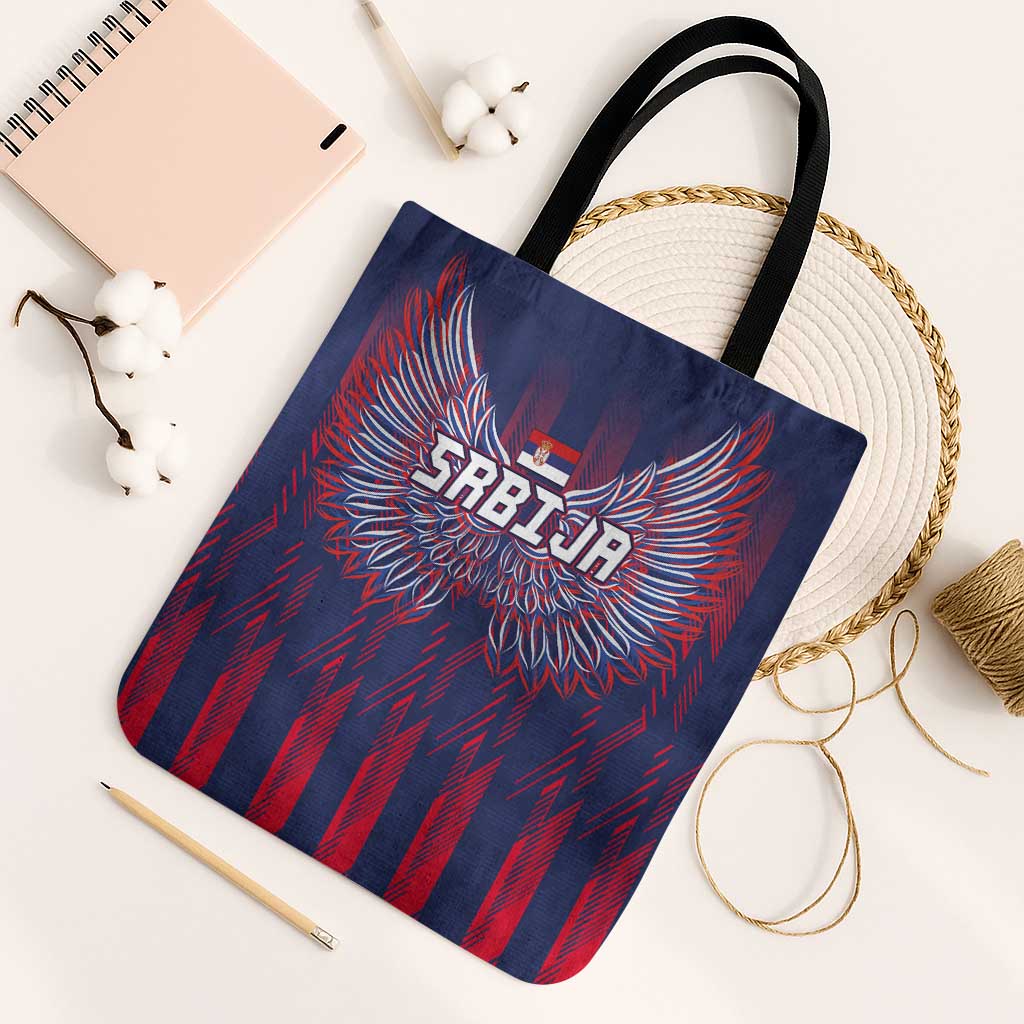Serbia Sport Fan Jersey Tote Bag Eagle Wings with Sporty Stripes Style - Wonder Print Shop