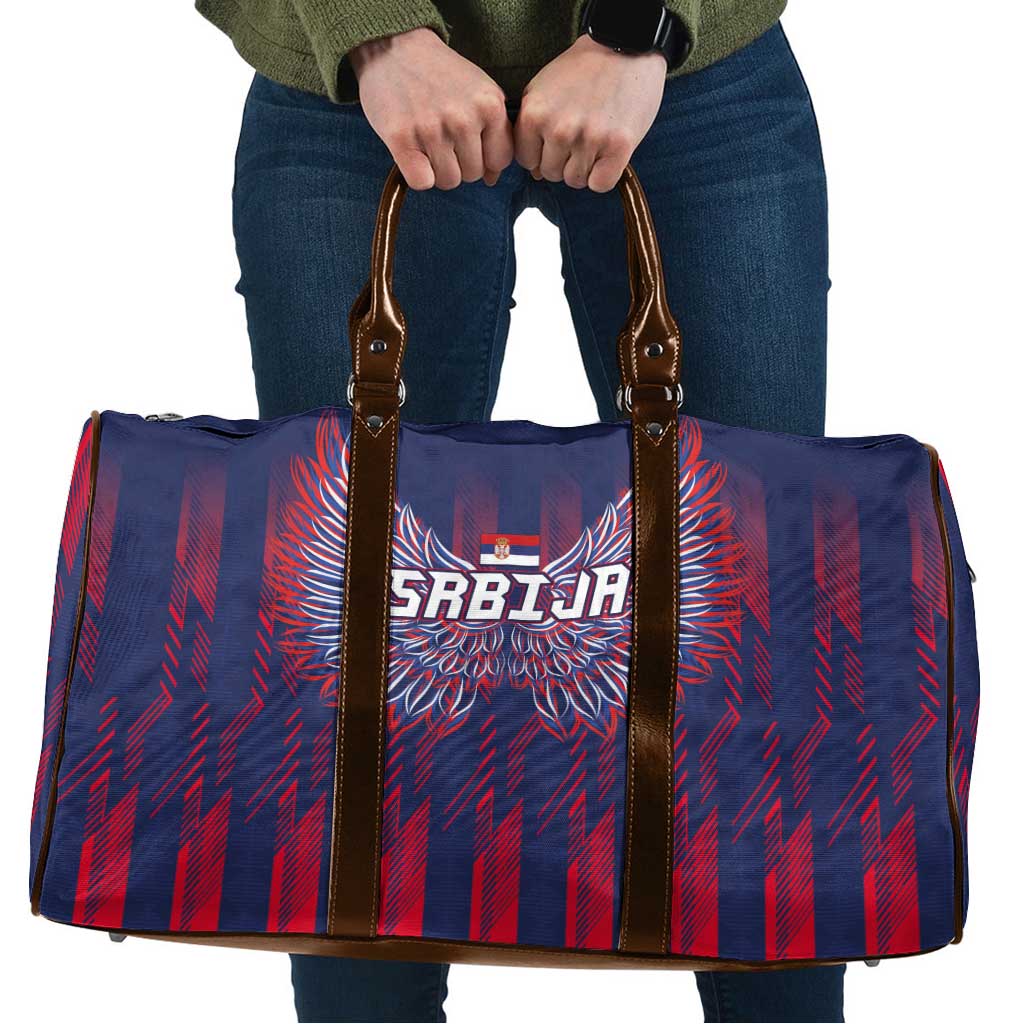 Serbia Sport Fan Jersey Travel Bag Eagle Wings with Sporty Stripes Style - Wonder Print Shop