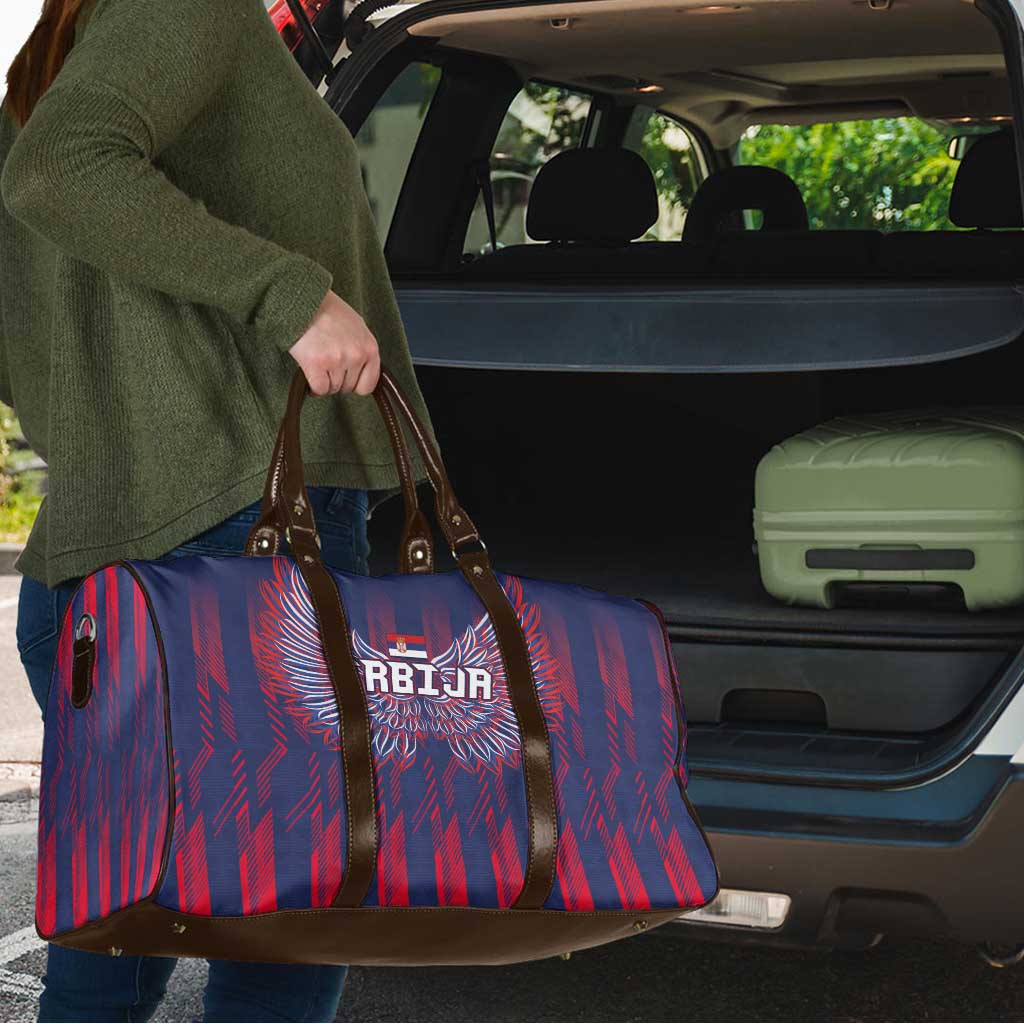 Serbia Sport Fan Jersey Travel Bag Eagle Wings with Sporty Stripes Style - Wonder Print Shop