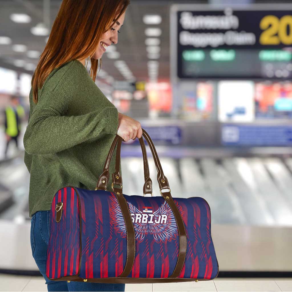 Serbia Sport Fan Jersey Travel Bag Eagle Wings with Sporty Stripes Style - Wonder Print Shop