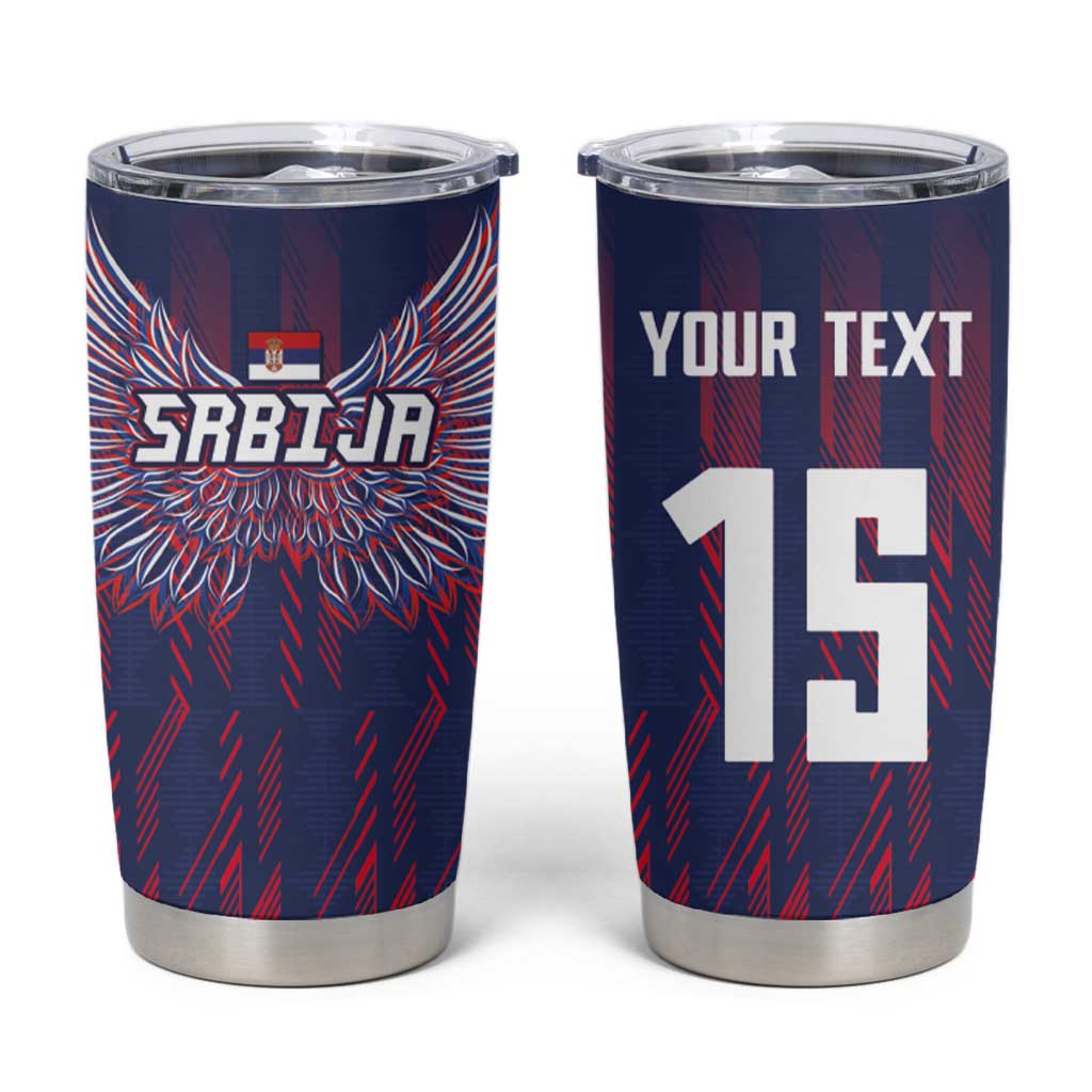 Custom Serbia Sport Fan Jersey Tumbler Cup Eagle Wings with Sporty Stripes Style - Wonder Print Shop