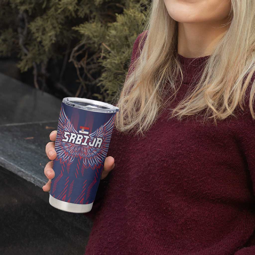Custom Serbia Sport Fan Jersey Tumbler Cup Eagle Wings with Sporty Stripes Style - Wonder Print Shop