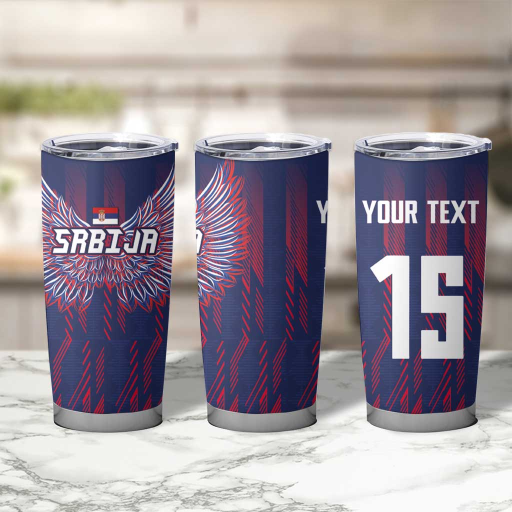 Custom Serbia Sport Fan Jersey Tumbler Cup Eagle Wings with Sporty Stripes Style - Wonder Print Shop