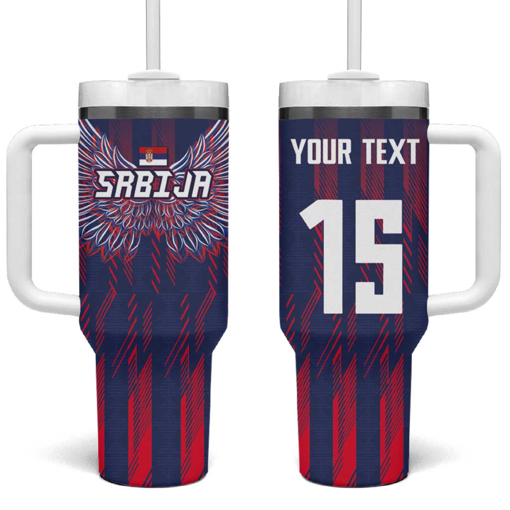 Custom Serbia Sport Fan Jersey Tumbler With Handle Eagle Wings with Sporty Stripes Style - Wonder Print Shop