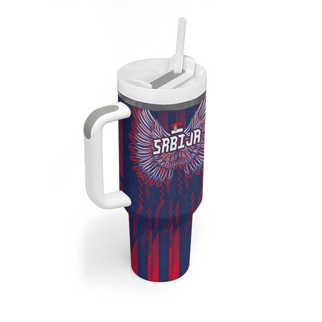 Custom Serbia Sport Fan Jersey Tumbler With Handle Eagle Wings with Sporty Stripes Style - Wonder Print Shop