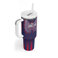 Custom Serbia Sport Fan Jersey Tumbler With Handle Eagle Wings with Sporty Stripes Style - Wonder Print Shop