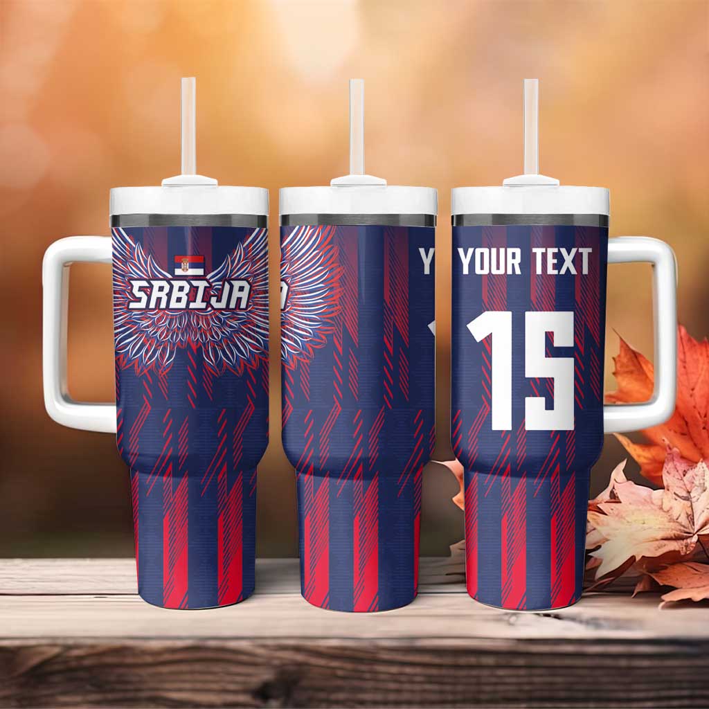 Custom Serbia Sport Fan Jersey Tumbler With Handle Eagle Wings with Sporty Stripes Style - Wonder Print Shop