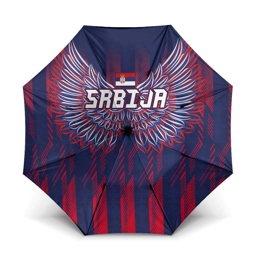 Serbia Sport Fan Jersey Umbrella Eagle Wings with Sporty Stripes Style - Wonder Print Shop