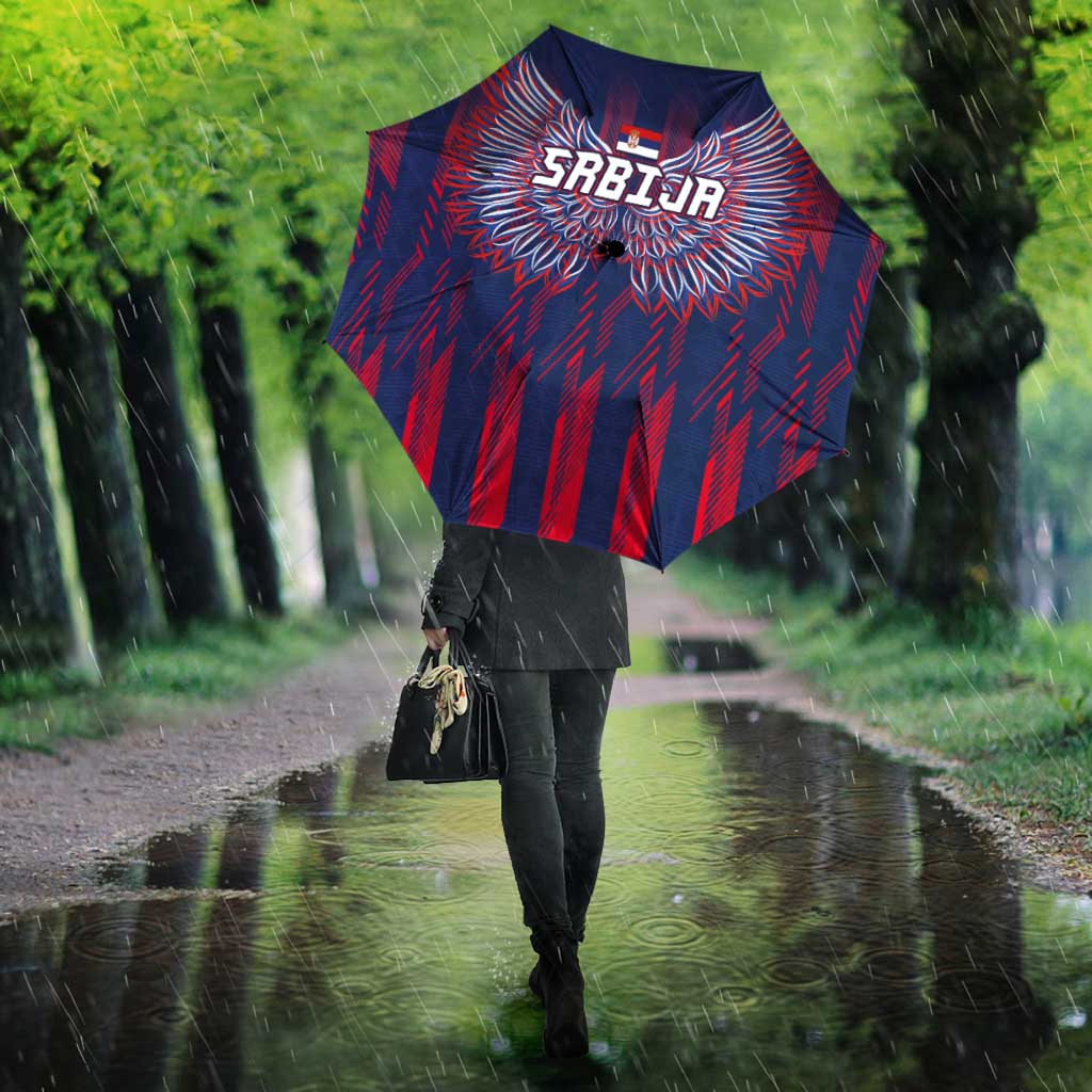 Serbia Sport Fan Jersey Umbrella Eagle Wings with Sporty Stripes Style - Wonder Print Shop