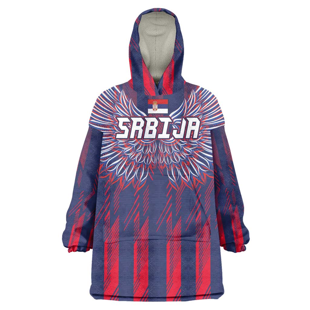 Custom Serbia Sport Fan Jersey Wearable Blanket Hoodie Eagle Wings with Sporty Stripes Style - Wonder Print Shop