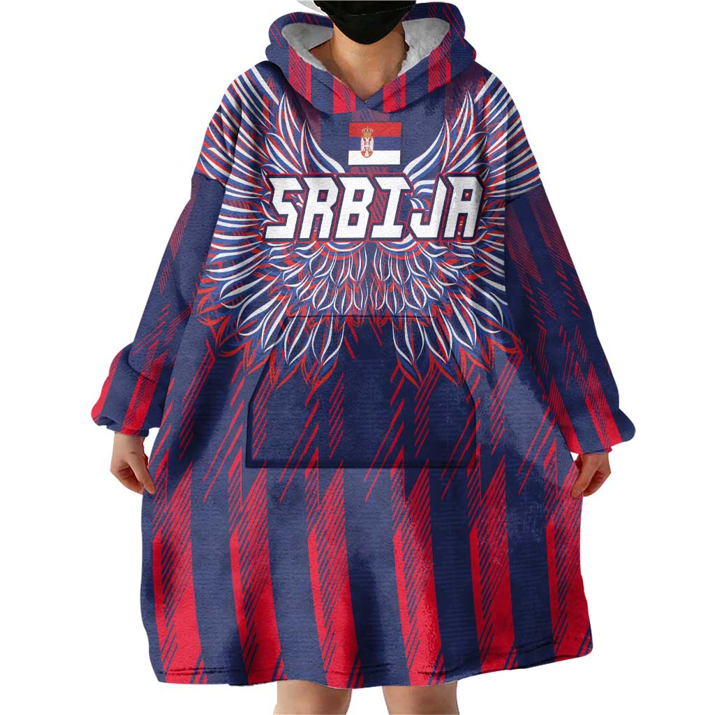 Custom Serbia Sport Fan Jersey Wearable Blanket Hoodie Eagle Wings with Sporty Stripes Style - Wonder Print Shop
