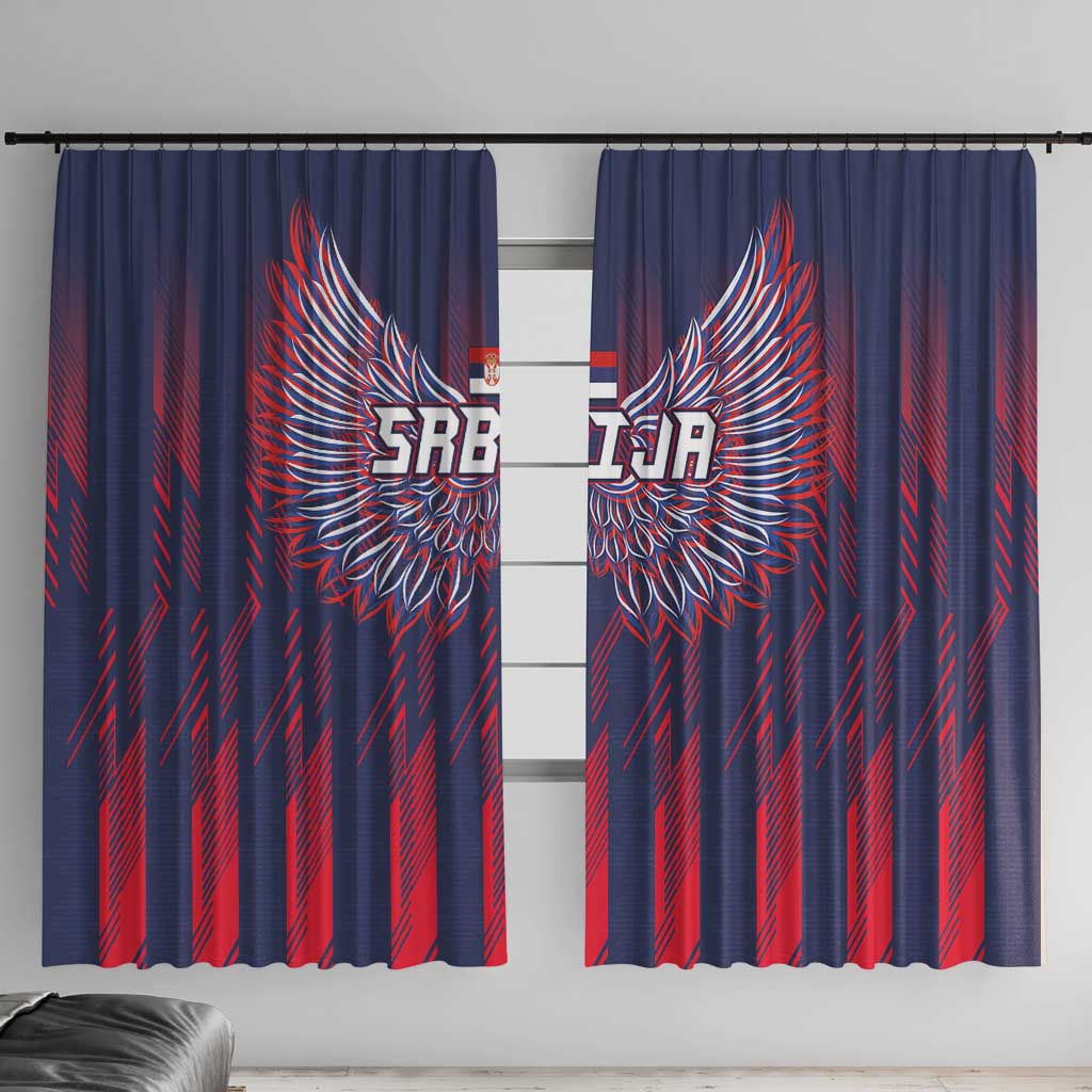 Serbia Sport Fan Jersey Window Curtain Eagle Wings with Sporty Stripes Style - Wonder Print Shop