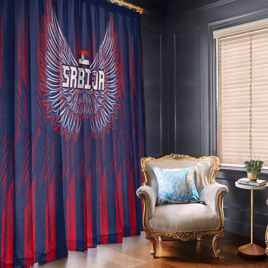Serbia Sport Fan Jersey Window Curtain Eagle Wings with Sporty Stripes Style - Wonder Print Shop
