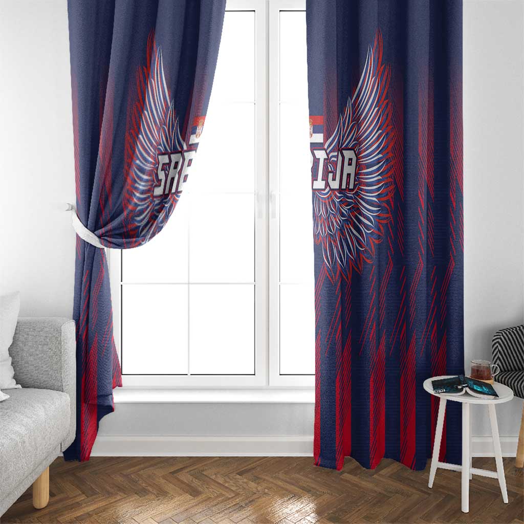 Serbia Sport Fan Jersey Window Curtain Eagle Wings with Sporty Stripes Style - Wonder Print Shop
