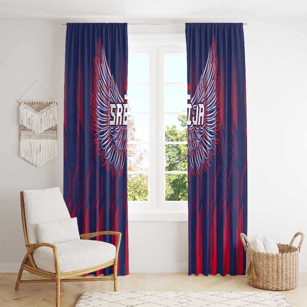 Serbia Sport Fan Jersey Window Curtain Eagle Wings with Sporty Stripes Style - Wonder Print Shop