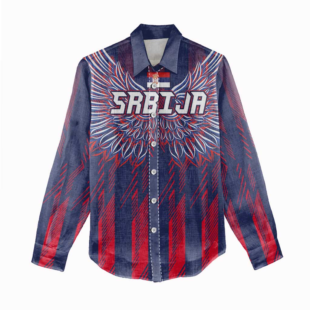 Custom Serbia Sport Fan Jersey Women Casual Shirt Eagle Wings with Sporty Stripes Style - Wonder Print Shop