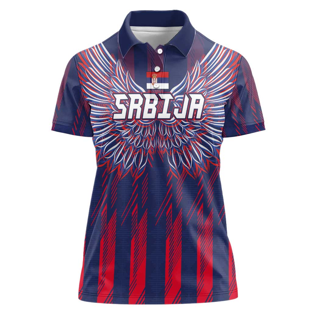 Custom Serbia Sport Fan Jersey Women Polo Shirt Eagle Wings with Sporty Stripes Style - Wonder Print Shop