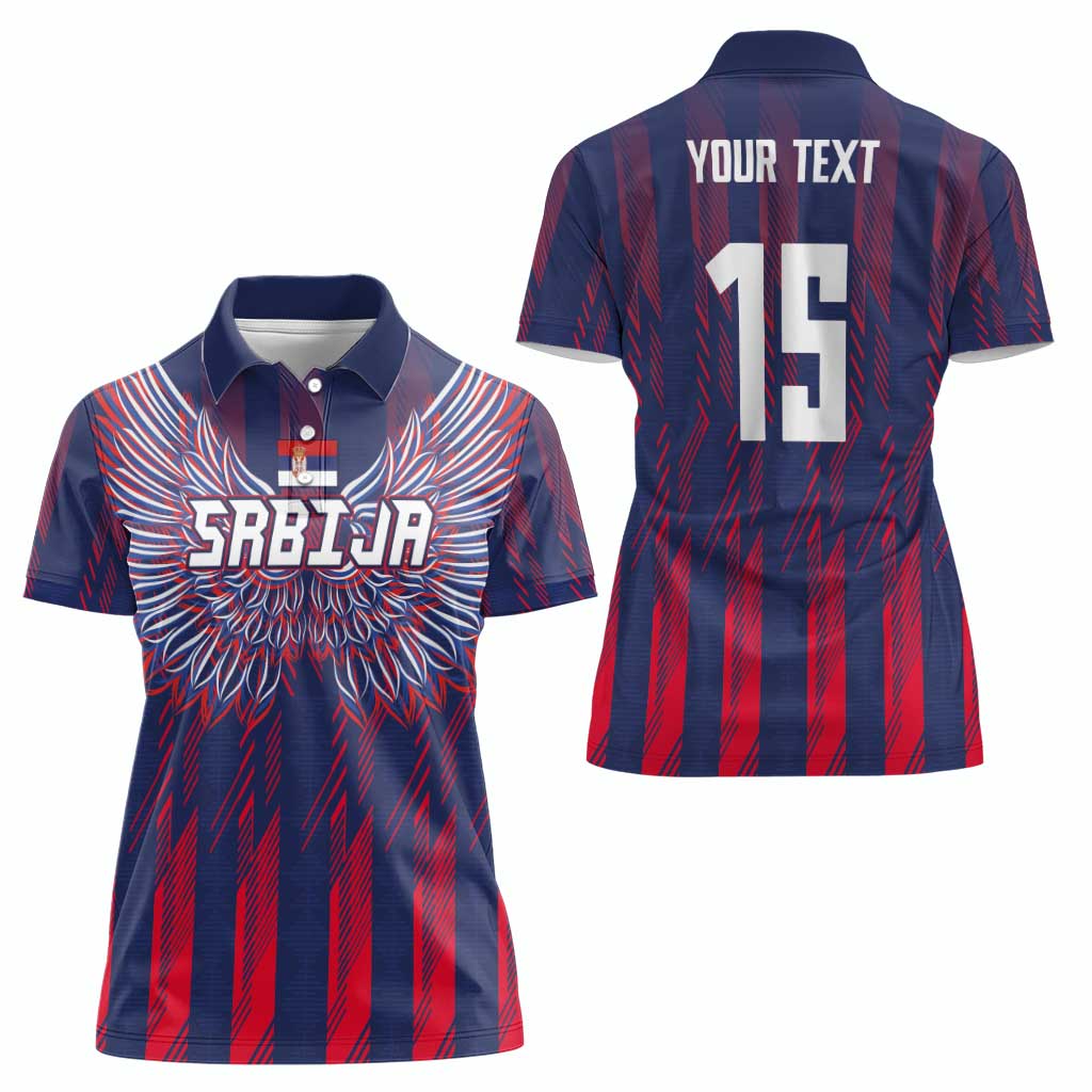 Custom Serbia Sport Fan Jersey Women Polo Shirt Eagle Wings with Sporty Stripes Style - Wonder Print Shop