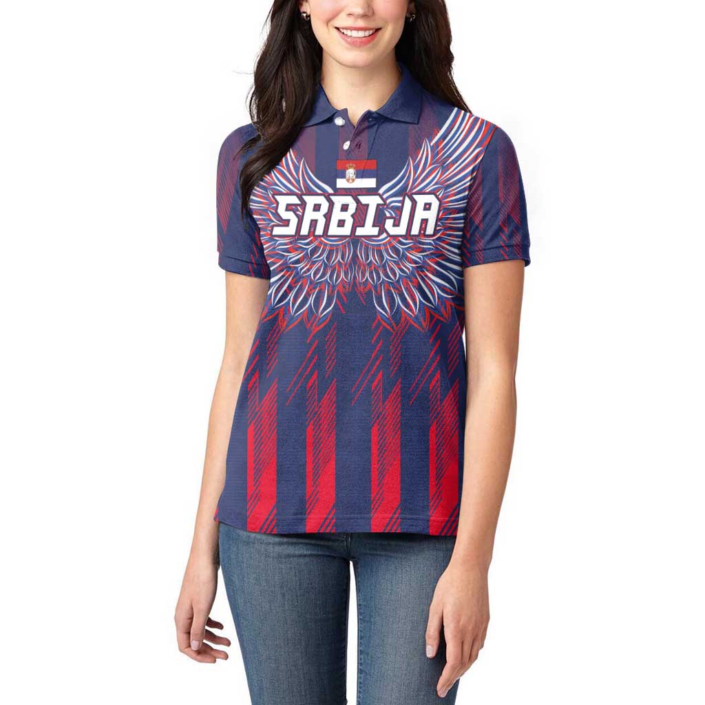 Custom Serbia Sport Fan Jersey Women Polo Shirt Eagle Wings with Sporty Stripes Style - Wonder Print Shop